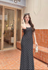 Polka Dot Deep Neck Long Maxi Dress